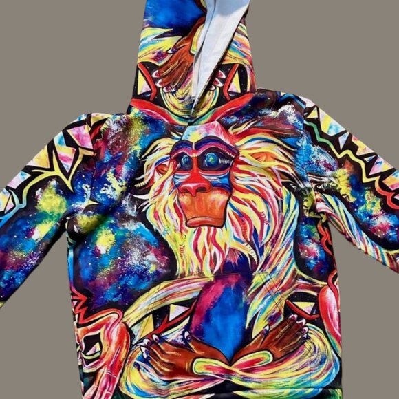 Vibrant Psychedelic Meditating Rafiki Lion King Hoodie (S/M) Excellent Used Cond - Picture 2 of 4